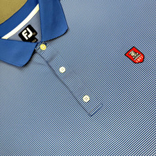 FootJoy Polo Shirt Mens 2XL Blue Stripe Golf Stretch Performance Crest Logo