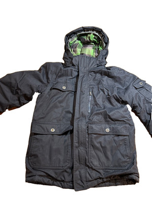 Vtg L.L.Bean Kids Coat sz M(10-12) Primaloft Black /Green-checkered plaid EUC