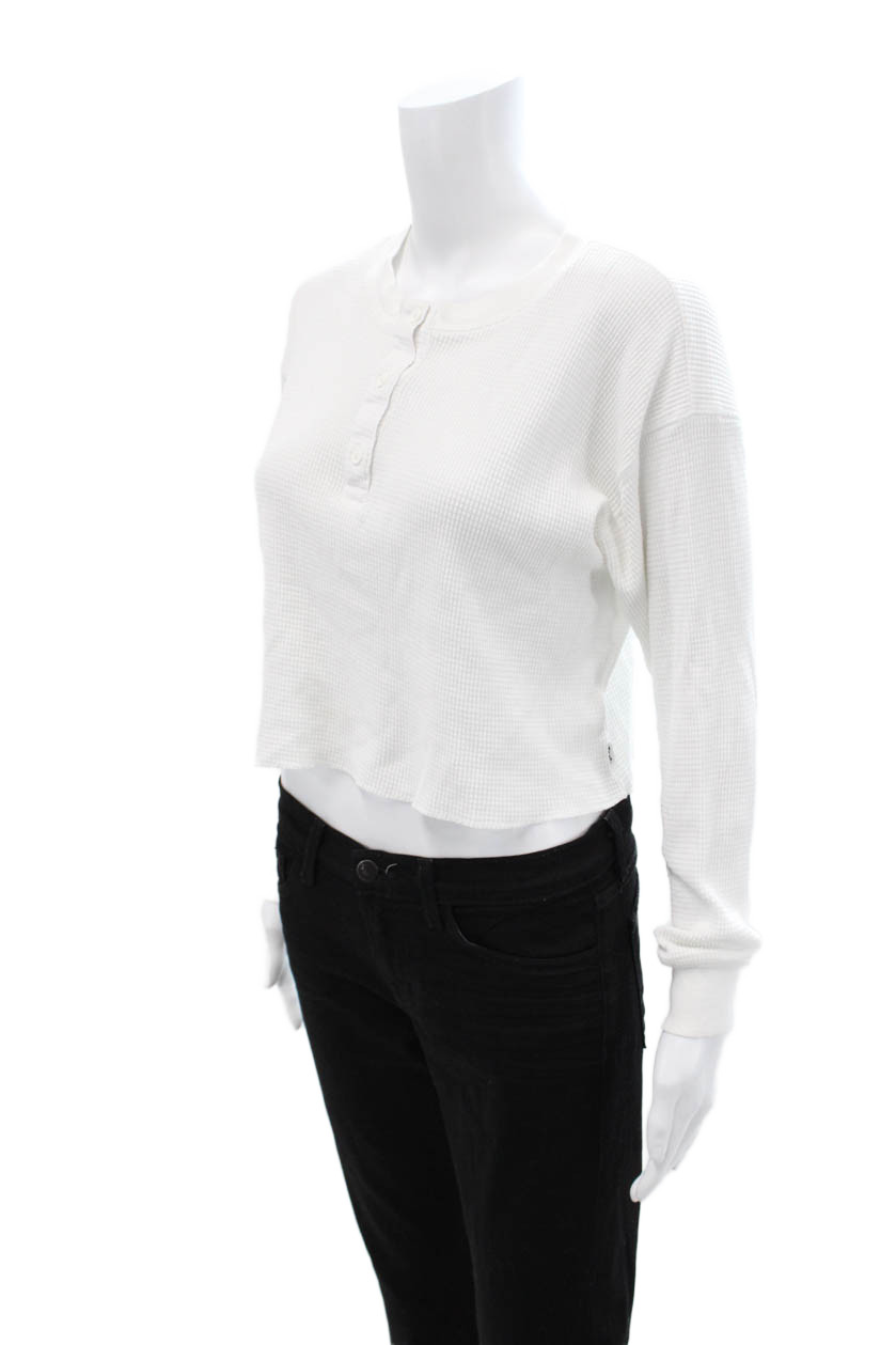 TNA Womens Cropped Basic Button-Up White Long Sle… - image 2