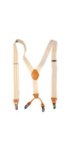 Timiot Men's Adjustable Y-Shape Suspenders Cream Stripes, Tan Accents