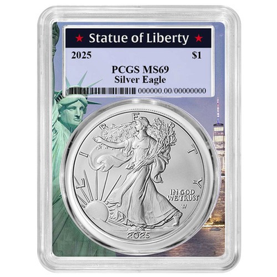 #ad 2025 $1 American Silver Eagle PCGS MS69 Statue of Liberty Frame $88.95