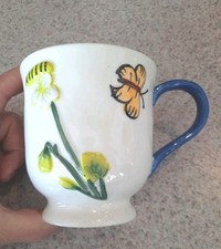 Anthropologie Butterfly / Floral  Mug Ceramic Tea Coffee Cup
