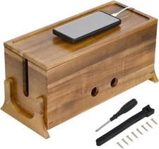 Acacia Wood Extra Large Cable Management Box Cord Organizer Box Cable Box