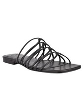 MARC FISHER Womens Black Marcio Square Toe Slip On Leather Slide Sandals 5 M