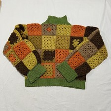 Handmade Womens Multicolor Hand Crochet Granny Square Oversized Chunky Sweater