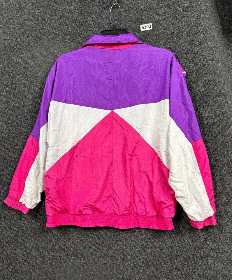 Chaqueta Bongo Vintage Mujer Pequeña Rosa Púrpura Blanca Cortavientos Años 90 Colorblock Foto 2 de 4