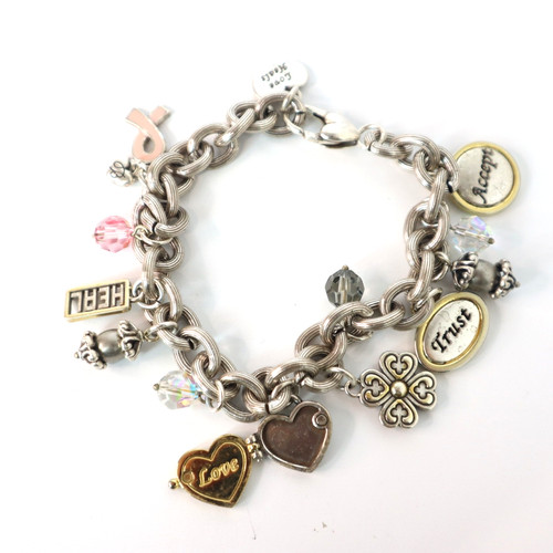 Brighton Breast Cancer Awareness Charm Bracelet Power of Pink Heal Trust Love 8"