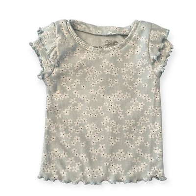 Little Co by Lauren Conrad Baby 3M Blue Daisy Print Ribbed Top Ruffle Sleeve