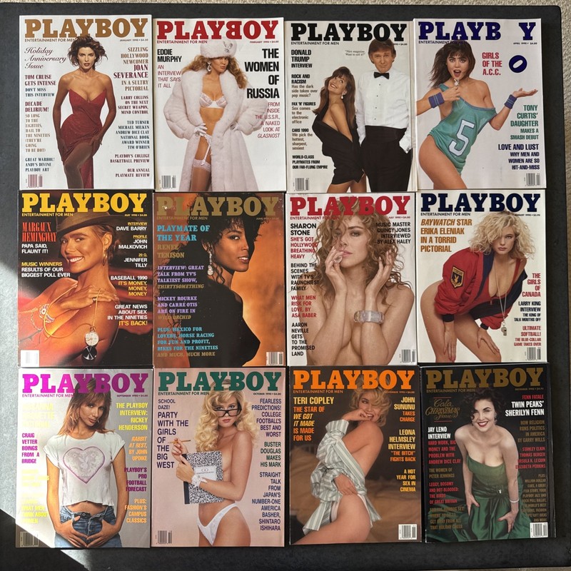 Playboy 1990 COMPLETE Year Lot 12 Issues Donald Trump Sharon Stone Erika Eleniak