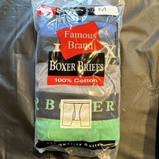 Famous Brand Men's Boxer Briefs 3 Pack Cotton Jersey Multicolor Size M Preshrunk