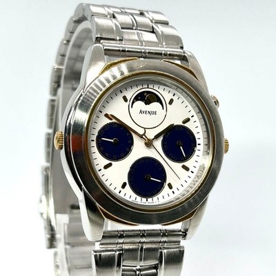 SEIKO AVENUE 7F39-6060 Moon Phase men Quartz White Dial Watch