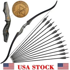60" Takedown Recurve Bow 25-50lbs Wood Riser Archery Bow Arrows Hunting Target