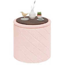 Stool with Storage Round, Soft Boucle Stool, Folding, as Coffee Table...