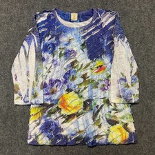 Jess & Jane Tunic Top Women Small Multicolor Floral Ruffle Round Neck USA Made