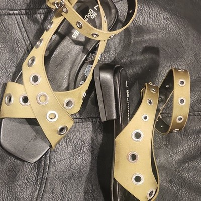 Olive Green color Boden Strappy Open Toe Block Heel Ankle Strap  Buckle US 7