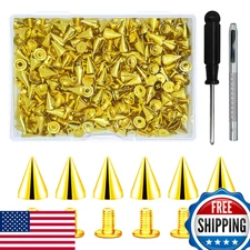 200 Sets 9.5mm Gold Cone Spikes Metal Tree Screwback Studs for DIY Leathercraft