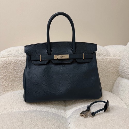 AUTH Hermes Birkin 30 Cypress Green Epsom Leather Silver HW Top‑Handle Handbag