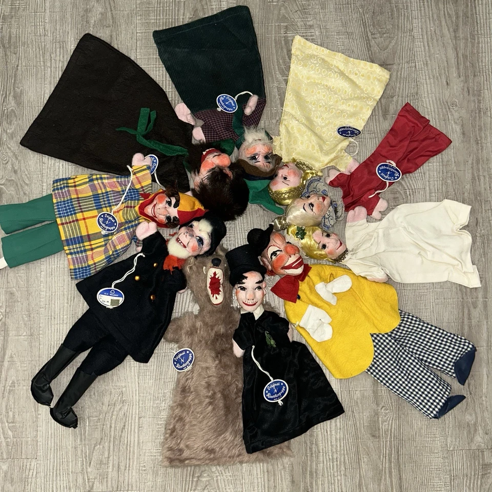 Lote de 10 marionetas de mano de juguete vintage de la RDA alemana Dresdner Kunstlermuppe años 60 raras Foto 2 de 4