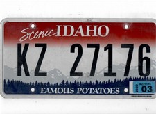 IDAHO 2022 license plate "KZ 27176"