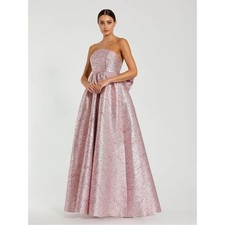 Mac Duggal 68805 Pink Metallic Strapless Brocade Gown With Oversized Bow Size 12