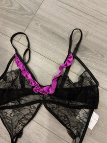 BNWT Vintage Ann Summers Black & Orchid Obsession Spider Basque Size Large
