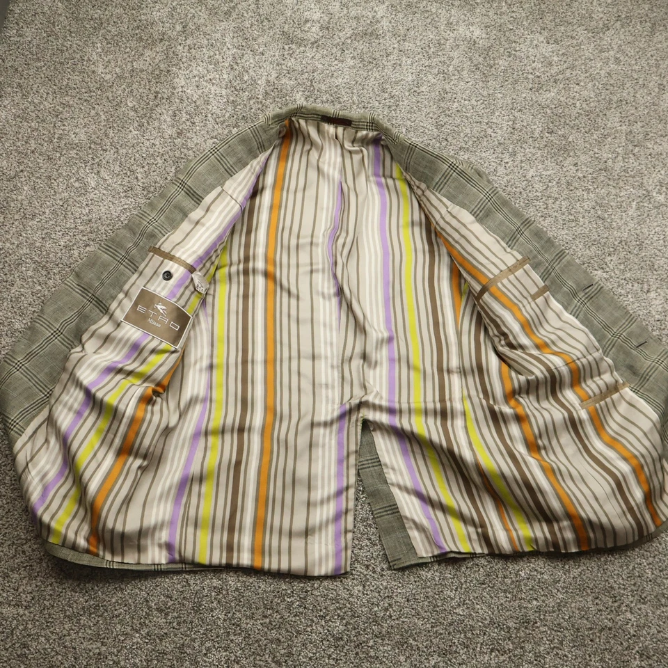 Etro Milano Jacket Mens 42 Plaid Linen Silk Blend Italian Blazer Sport Coat - Image 4 of 4