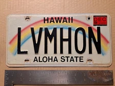 License Plate, Hawaii, 1994,Hologram Vanity: LV M HON, (I) Love My Honey (spouse