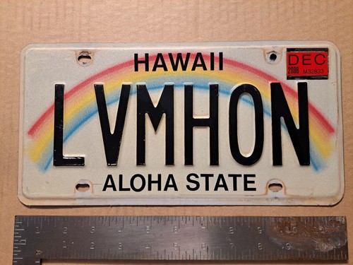 License Plate, Hawaii, 1994,Hologram Vanity: LV M HON, (I) Love My Honey (spouse