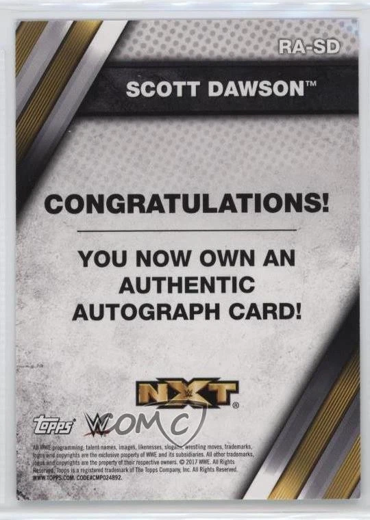 2017 Topps WWE NXT Auto Scott Dawson #RA-SD Rookie Auto RC - Image 2 of 2