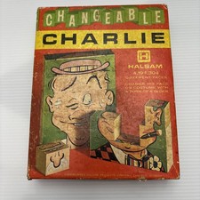 Vtg Changeable Charlie Interchangable Wood Block Puzzle Halsam 10 1960's Game