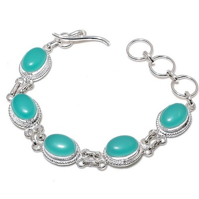 Aqua Chalcedony Gemstone Handmade 925 Sterling Silver Jewelry Bracelet Size 7-8''