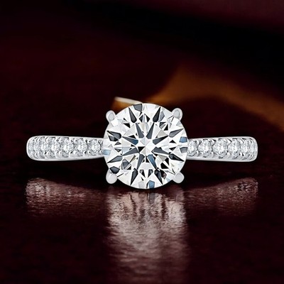 Damenring 14 Karat Weißgold 1,25 kt IGI Lab Created Rundschliff CVD-Diamant E...