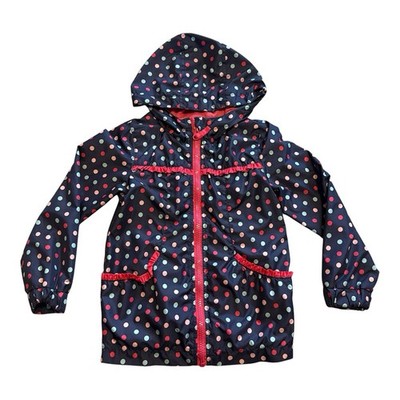 Girls Cherokee Rain Jacket 4T Navy Polka Dot Hooded Pink Lined Coat