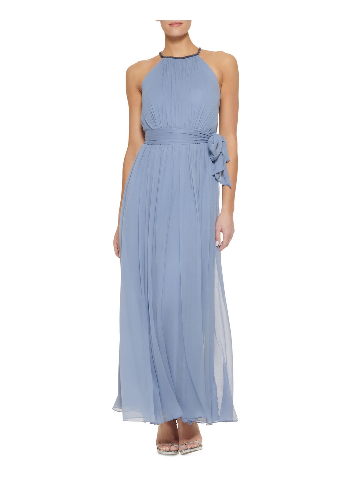 DKNY Womens Blue Tie Belt Sleeveless Halter Full-Length Formal Gown Dress 2