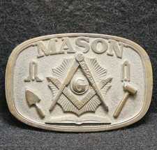WG05102 AMAZING VINTAGE 1986 **MASON** FREE MASON ORGANIZATION BRASS BELT BUCKLE