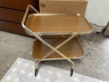 Metal Folding Drinks Trolley Tea Wood Effect Trays Vintage Retro Gold