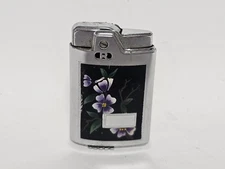 Vintage Ronson NJ Capri Purple Floral Chrome Black Lighter Not Engraved
