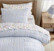 Pottery Barn Kids Abigail Textural Duvet Cover Chambray Blue Twin STD sham NEW