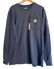 Carhartt Loose Fit Heavyweight Size Medium Blue Long Sleeve Pocket Dog NWT