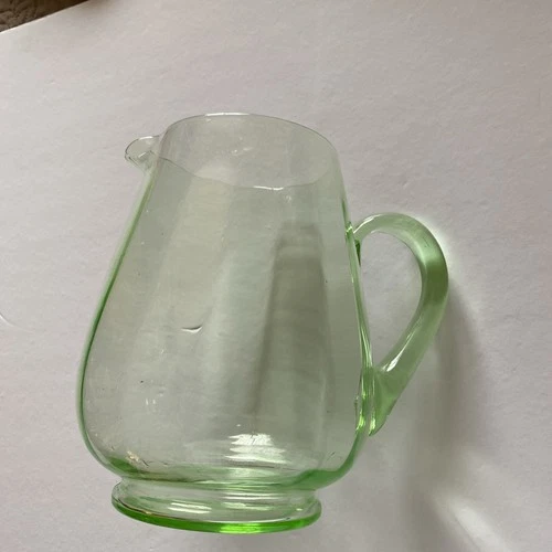 Uranium Glass Pitcher Vintage Green Depression Measures 7.5” Tall