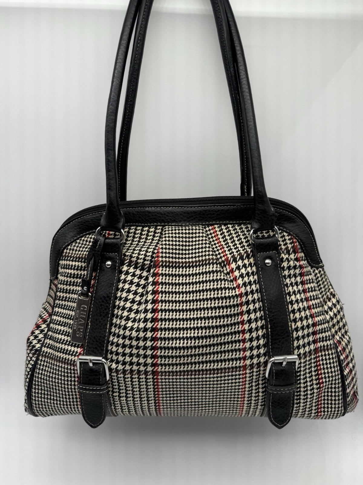 Vintage Chaps Houndstooth Structured Satchel Shou… - image 1
