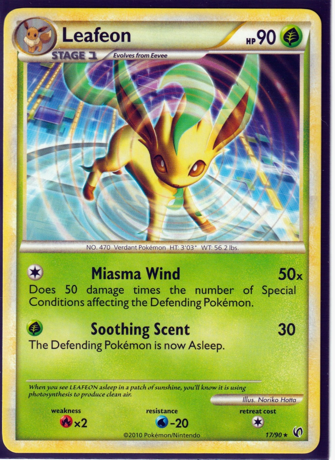 2010 LEAFEON #17/90 HGSS UNDAUNTED POKEMON CARD- RARE - REGULAR - NM/M L3