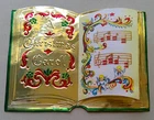Faux open Caroling book embossed foil tin vintage Christmas greeting card #A29