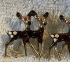 2 PAIR PINS BAR LAPEL DEER DOE COLORFUL RED BROWN & DOE SPOTS  ANTIQUE VINTAGE — photo 2