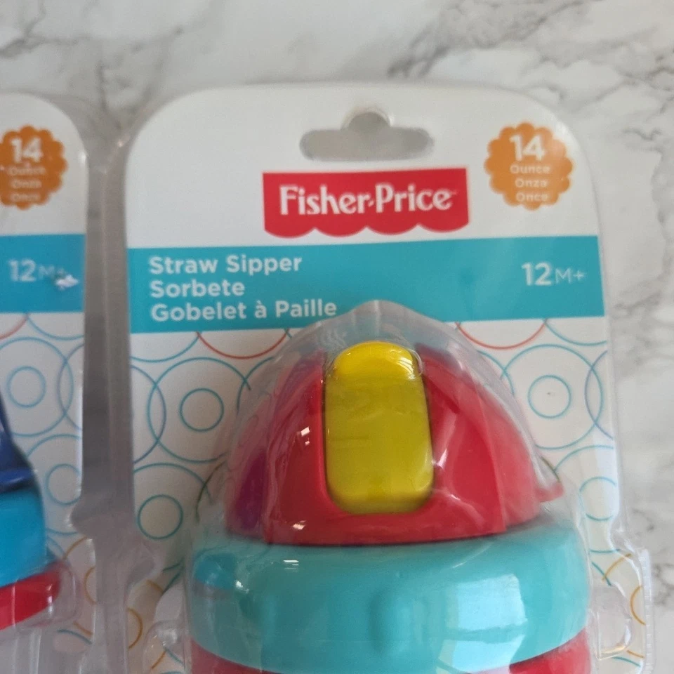 Tazas para sorber con pajita Fisher Price lote de 2 - 14 oz pajita emergente sellada nueva Foto 3 de 4