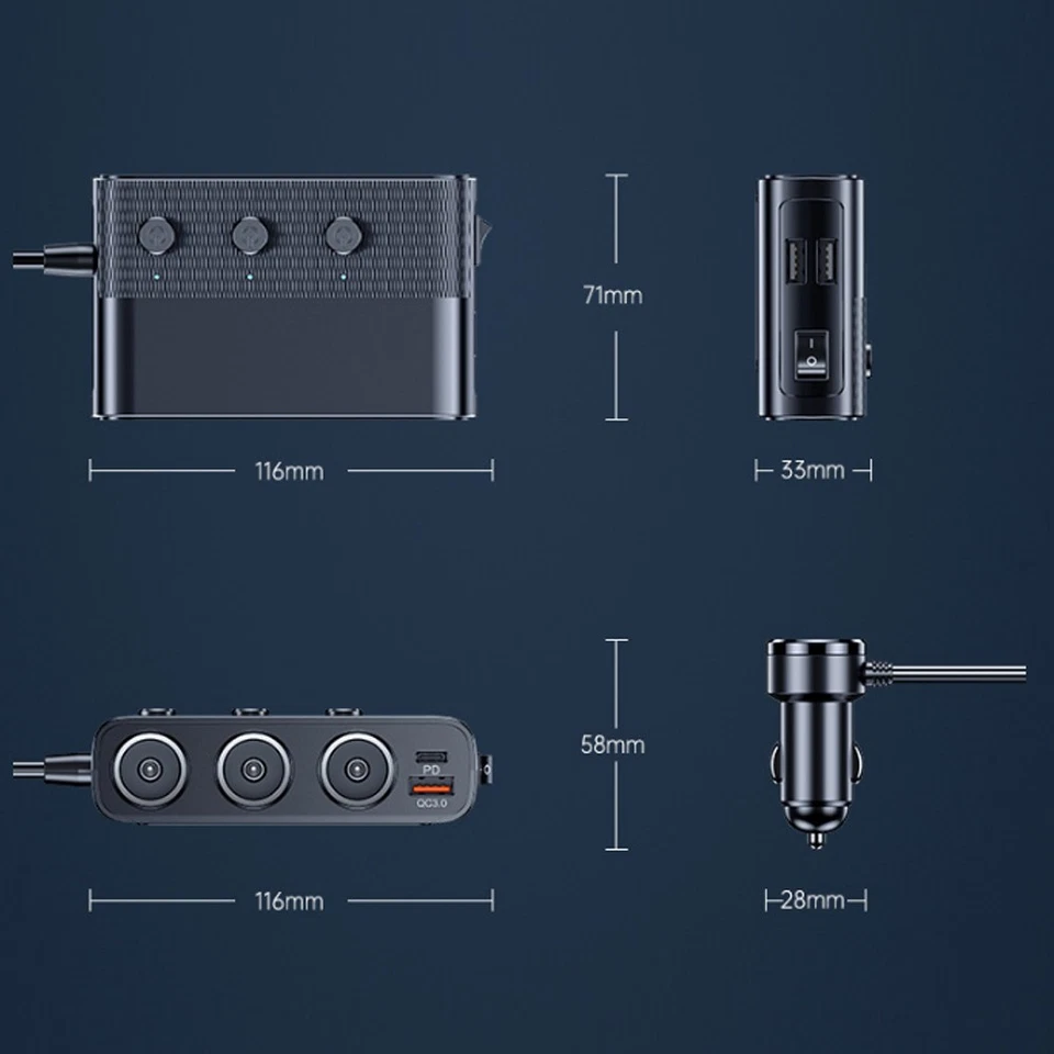 Cigarette Fast Charger Lighter Socket Splitter Power Adapter USB Car 12V 3 Way Ñ - Image 4 of 4