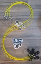 6 TIE CORDS 6ft Poultry. Rust-free crimps BLACK nylon hitch. YELLOW Cmcl cord