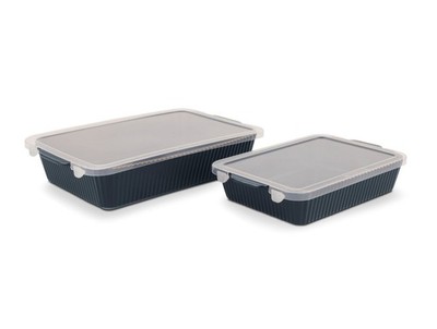 4-Pc Stoneware Bakeware Set w/ Lids 9''x13'' 7''x10'' Bakers W/ Lids Atlantic Blue
