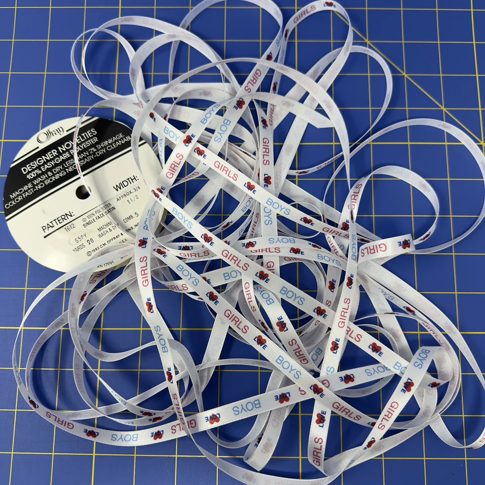 Girls Love Boys Love Girls Satin Ribbon 12yds+ Doll Child Trim Pigtails Bows New - Image 3 of 4