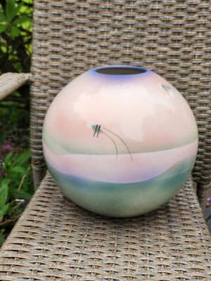 Judith Stiles Postmodern Round 10'' Vase Southwest Style Peach Green Colors